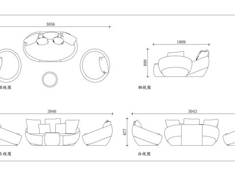 弧形沙发 椭圆懒人沙发 简约椭圆沙发 北欧椭圆沙发 轻奢椭圆cad施工图