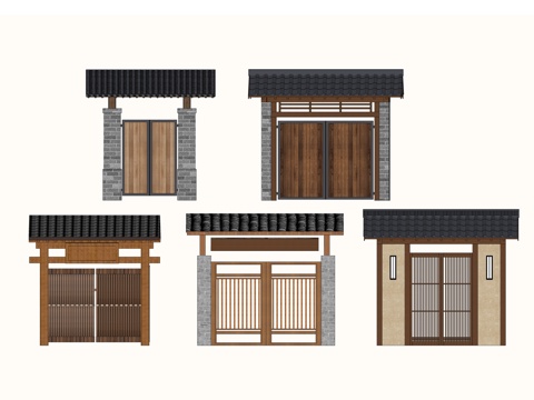 新中式院子门su模型