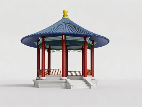 中式深蓝色琉璃瓦屋顶 六角四角亭子顶 古建构件 古建园林 绿su模型