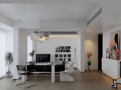 现代极简客餐厅 沙发组合 餐桌椅组合su模型