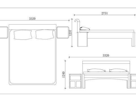 简约双人床 轻奢双人床 北欧双人床 新式双人床 时尚双人床cad施工图