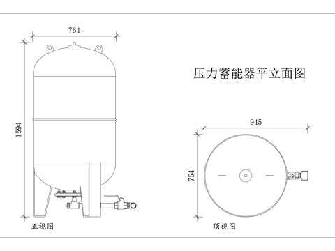 储能器 油压蓄能器 压力储能罐 液压蓄能罐 稳压蓄能器cad施工图