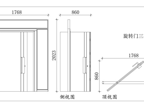 回转门 转体门 旋转自动门 环转门 旋动门cad施工图