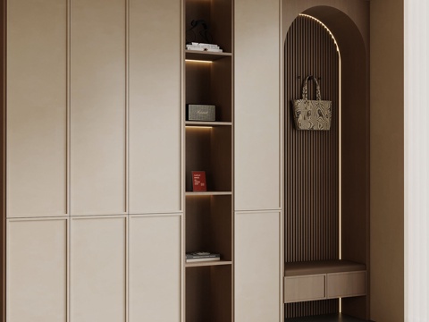 中古风鞋柜 侘寂风鞋柜su模型