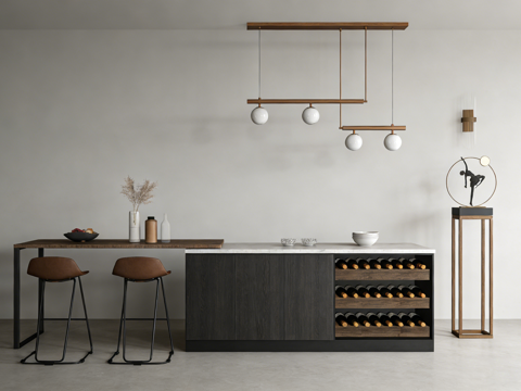 现代岛台餐桌su模型