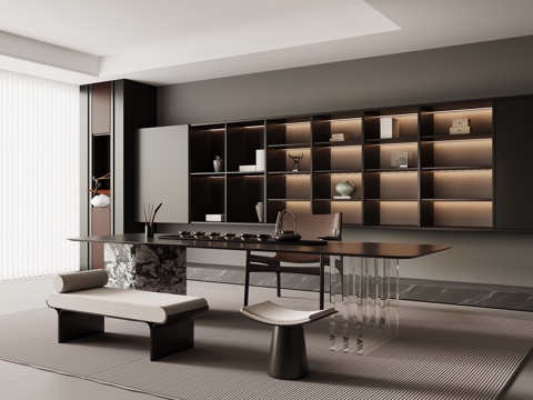 现代意式茶室 茶桌椅 茶柜su模型