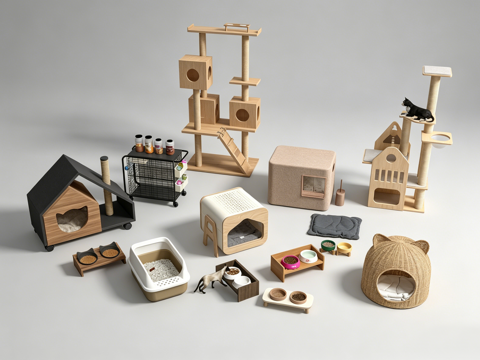 宠物房猫爬架猫窝su模型