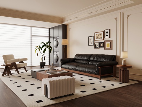 法式中古客厅 沙发茶几组合su模型