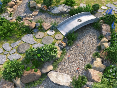 现代新中式跌水 现代溪流自然跌水 自然生态鱼池 自然流水su模型