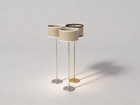 现代简约三盏装落地灯 金银白三色 布艺米色灯罩 设计师灯具su模型