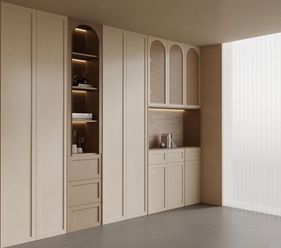 中古风书柜 书桌椅 侘寂风书柜su模型