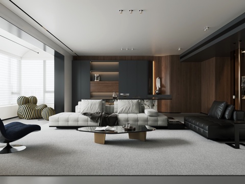  意式极简客厅 现代极简客厅 客厅书房一体 大平层3d模型 