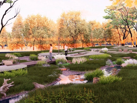 现代景观公园 公园景观 溪流小溪su模型