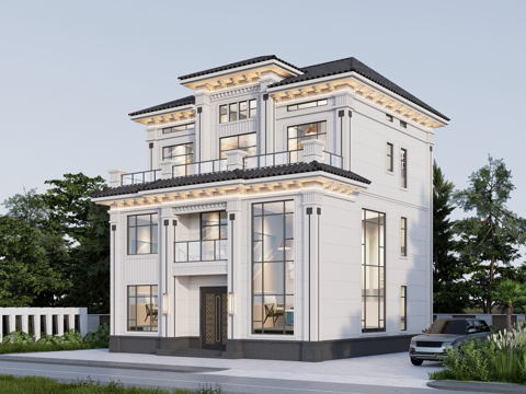 新中式别墅cad施工图+su模型+效果图cad施工图