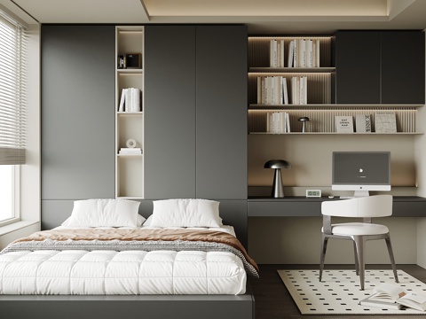 现代榻榻米卧室su模型