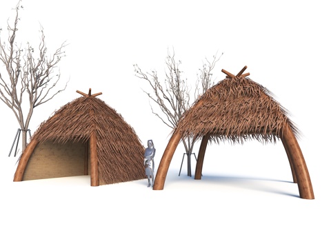 现代茅草亭 茅草亭 茅草构筑物 茅草休息廊su模型