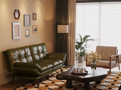 法式复古客厅 三人沙发 休闲椅su模型