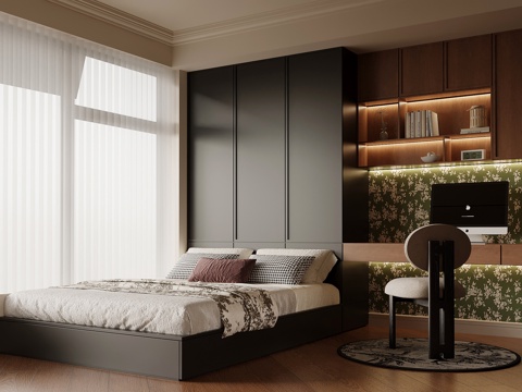 法式榻榻米卧室su模型