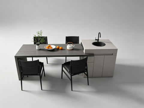 现代岛台餐桌su模型