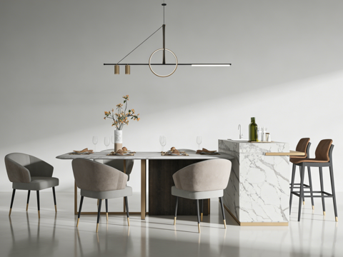 现代岛台餐桌su模型