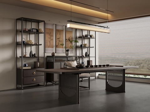 新中式茶室 茶桌椅su模型