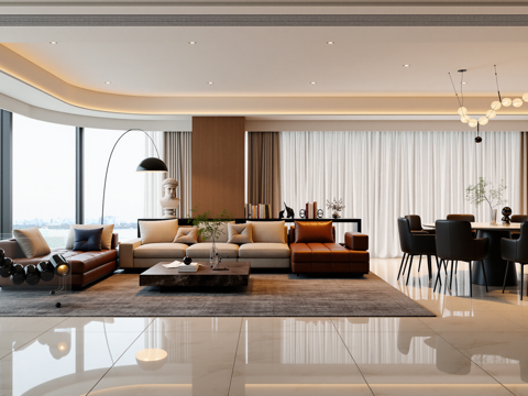  现代客餐厅 大平层3d模型 