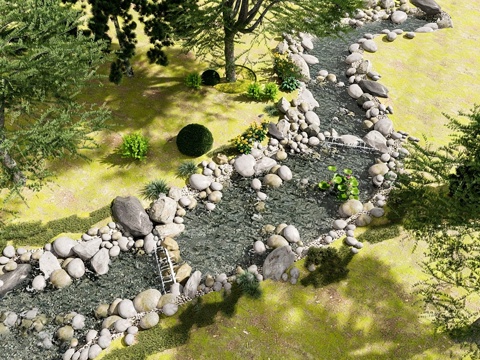 现代景观公园 现代水景 溪流su模型