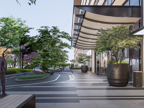 现代办公景观 商业办公景观 底商办公楼su模型