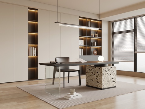 现代意式书房su模型