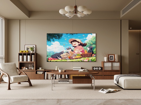 侘寂中古风客厅  电视柜 休闲椅su模型