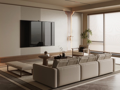 新中式客厅su模型