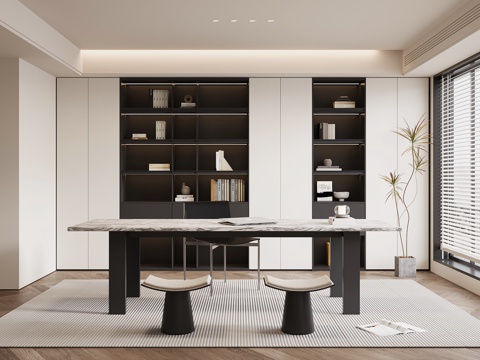 现代书房 书桌椅 书柜su模型