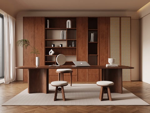 中古书房 书柜 书桌椅su模型