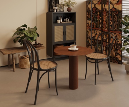 法式复古餐厅 休闲桌椅 边柜 洽谈桌椅su模型