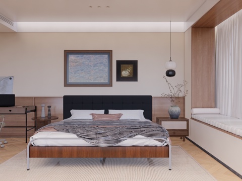 书房 客餐厅 茶室 卧室 书桌 床su模型