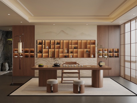 新中式茶室su模型