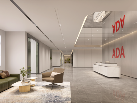 现代写字楼前台  大堂  接待区  枯山水su模型