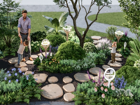 现代简约儿童游乐区 植物认知 儿童活动区 微地形景观su模型