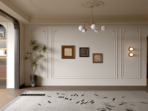 法式客厅 沙发背景 法式客厅背景 法式沙发背景墙 奶油客厅su模型