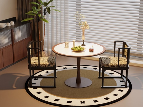 法式复古餐厅 休闲桌椅 洽谈桌椅su模型