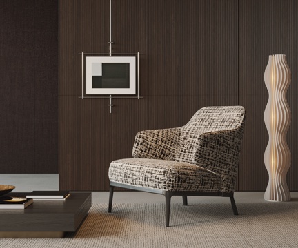 MINOTTI 现代意式休闲椅 单人沙发 沙发椅 茶几 挂画su模型