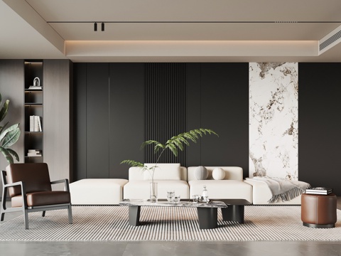 现代意式客厅 沙发茶几组合su模型