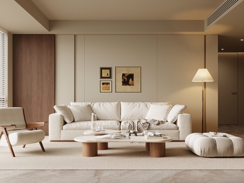 侘寂中古风客厅 多人沙发 休闲椅su模型