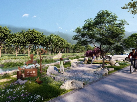 现代滨水景观 乡村景观休憩节点 滨水休息点su模型