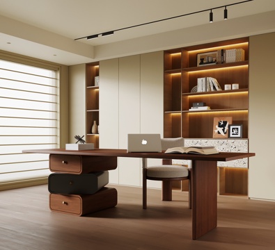 中古书房 书桌椅 书柜su模型