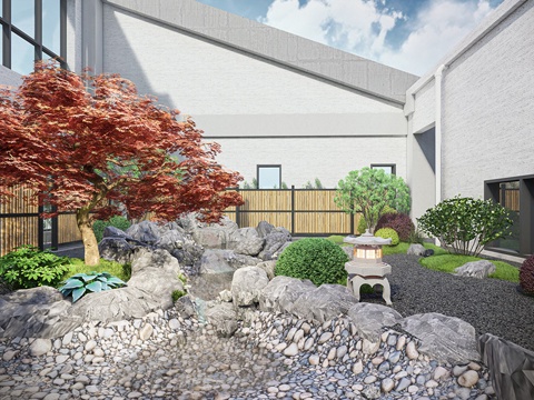 新中式庭院景观 庭院花园 庭院阳台景观su模型