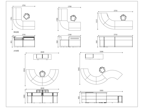 圆形前台 弧形接待台 圆形服务台 环形接待台 圆型咨询台cad施工图