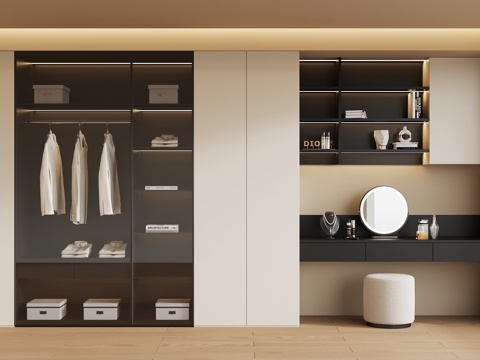 现代衣帽间 衣柜 梳妆台su模型