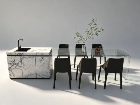 现代岛台餐桌su模型