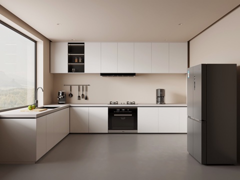 现代意式厨房 橱柜 冰箱su模型